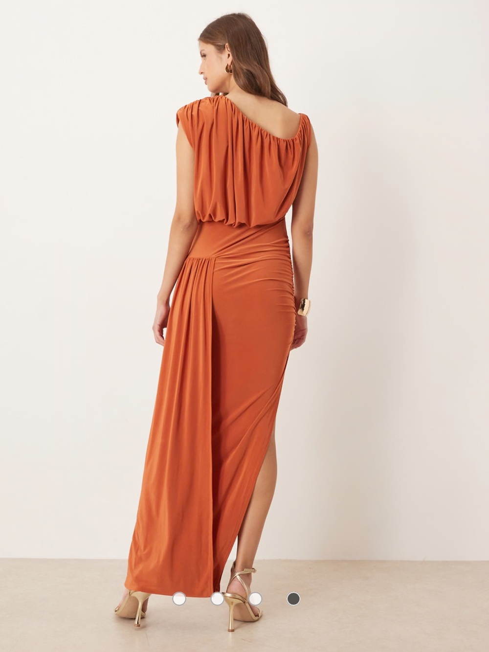 ASOS Burnt Orange Draped One-Shoulder Maxi Dress - Picture 2 of 3